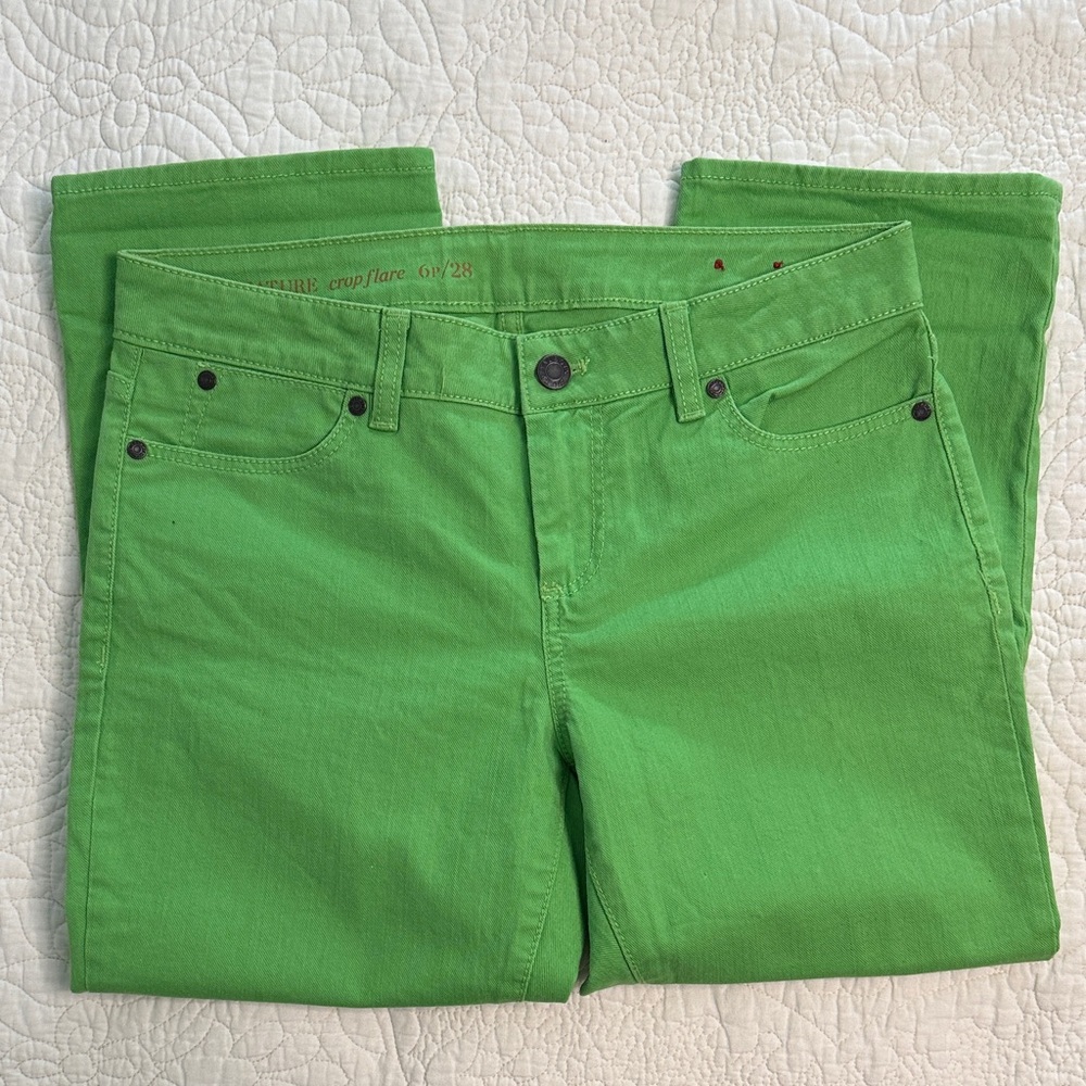 Talbots Bright Green Cropped Flare Capri Jeans